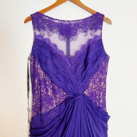 TADASHI SHOJI ARIES LACE & CHIFFON SLIT GOWN - Picture 3 of 14